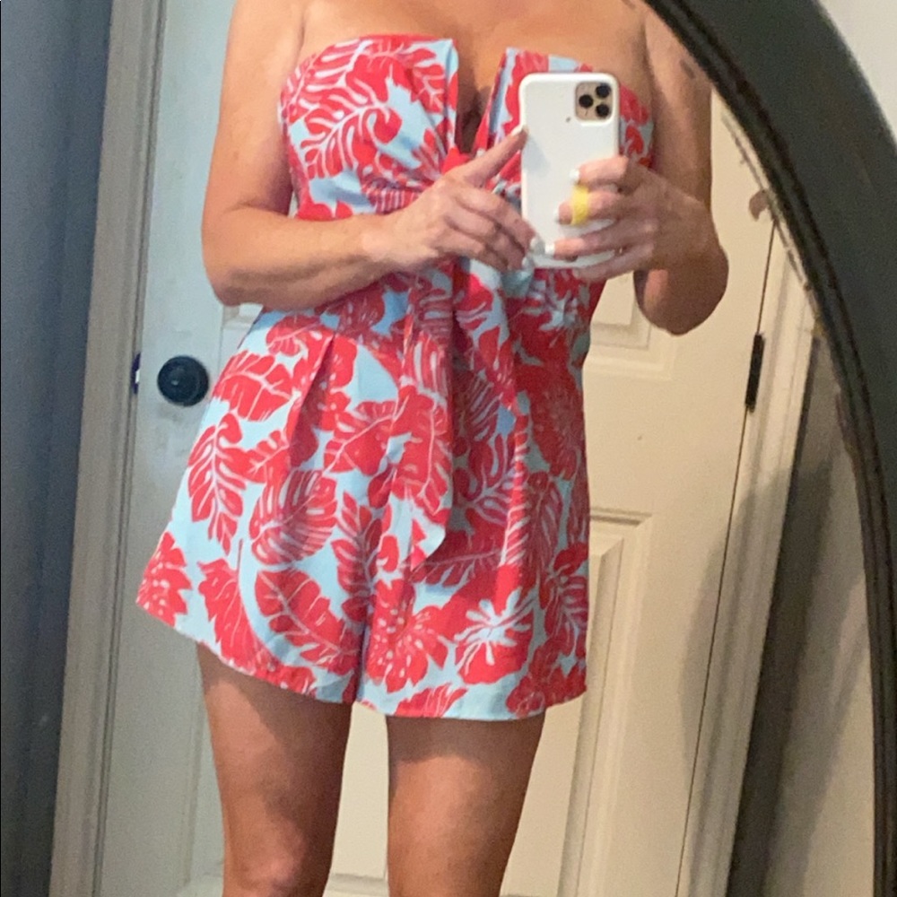 Tropical Print Buddy Love Strapless Romper Lg NWOT